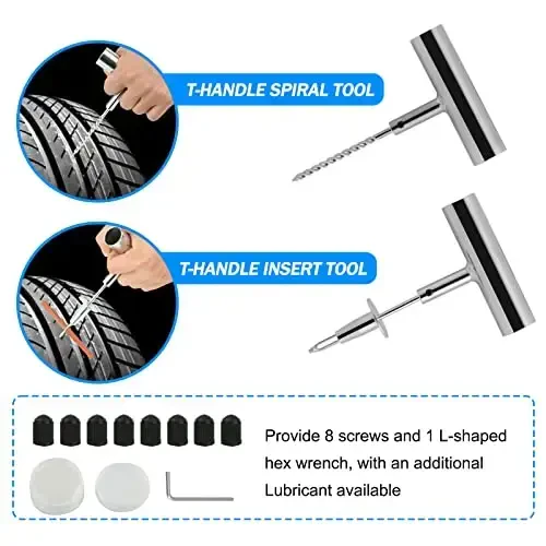 Tire Repair Kit, Portable Tire Inflator Air Compressor, Heavy Duty Flat Tire Repair Kit with 12V Air Pump for SUV, Car, Motorcycle, Truck, RV and Other Tire Repair - 5