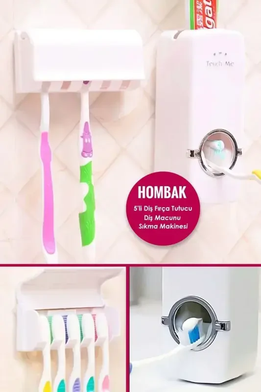 Tish pastasini siqish vositasi va 5 ta tish cho'tkasi uchun tish pastasini siqish va cho'tka ushlagichi - 3