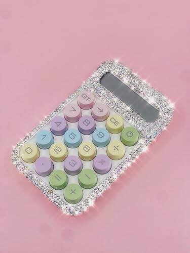 TISHAA Rhinestone Sparkle Bling Rhinestone Cute Calculator – Glamorous Crystal Design with Pastel Keypad - 1