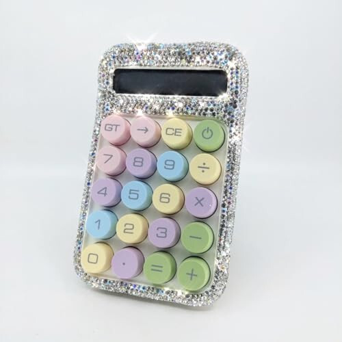 TISHAA Rhinestone Sparkle Bling Rhinestone Sevimli Hesap Makinesi - Pastel Tuş Takımıyla Göz Alıcı Kristal Tasarım - 2