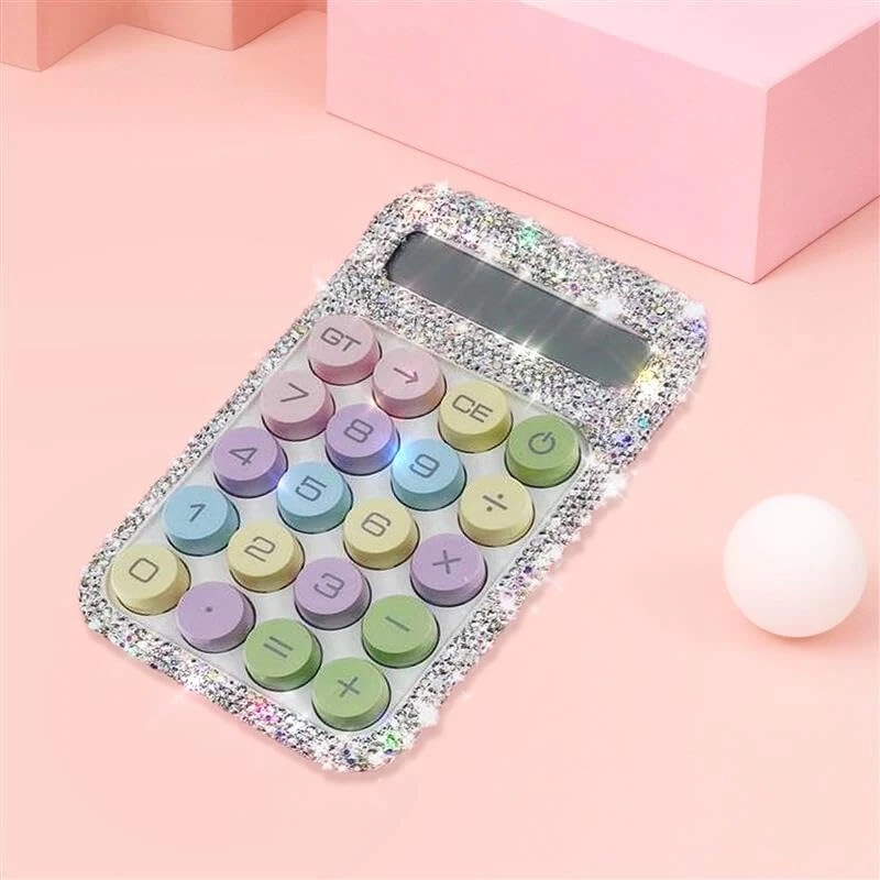TISHAA Rhinestone Sparkle Bling Rhinestone Cute Calculator – Glamorous Crystal Design with Pastel Keypad - TISHAA