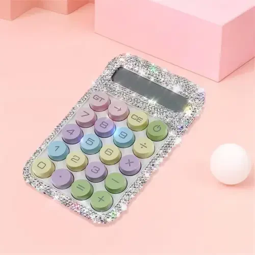 TISHAA Rhinestone Sparkle Bling Rhinestone Sevimli Kalkulatori – Pastel tugmachalar bilan yorqin kristal dizayni - 1