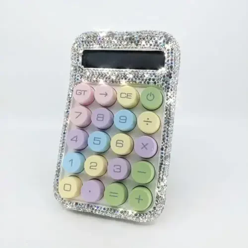 TISHAA Rhinestone Sparkle Bling Rhinestone Sevimli Kalkulatori – Pastel tugmachalar bilan yorqin kristal dizayni - 2