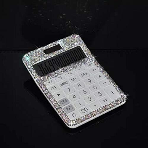 TISHAA Stylish Bling Rhinestone Crystal Dazzling 12 Digit Solar and Battery Dual Power Large LCD Display Standard Desktop Calculator for Office, Home, School (White) - 6