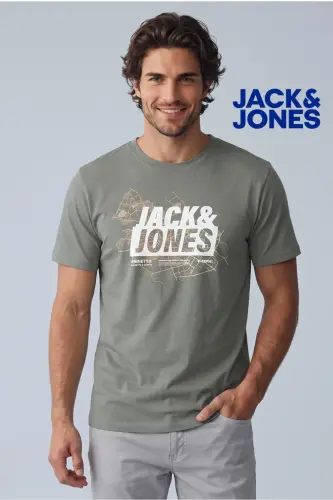 Tişört Erkek Baskılı Açık Yeşil Bisiklet Yaka T-Shirt - Yeşil - 1