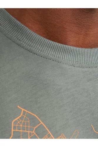 Tişört Erkek Baskılı Açık Yeşil Bisiklet Yaka T-Shirt - Yeşil - 4
