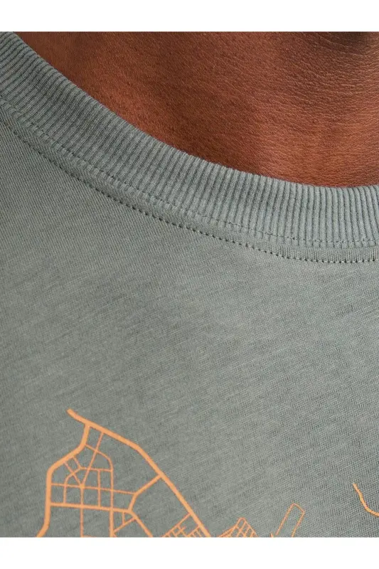 Tişört Erkek Baskılı Açık Yeşil Bisiklet Yaka T-Shirt - Yeşil - 4
