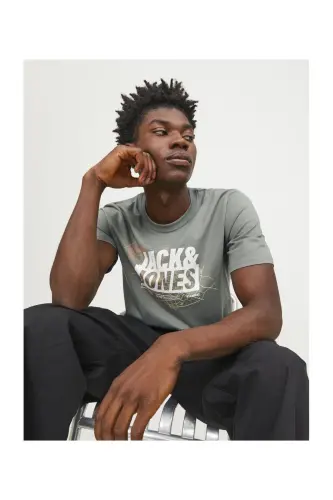 Tişört Erkek Baskılı Açık Yeşil Bisiklet Yaka T-Shirt - Yeşil - 5