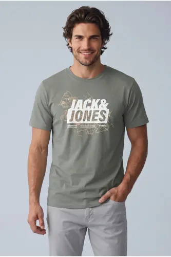 Tişört Erkek Baskılı Açık Yeşil Bisiklet Yaka T-Shirt - Yeşil - 8