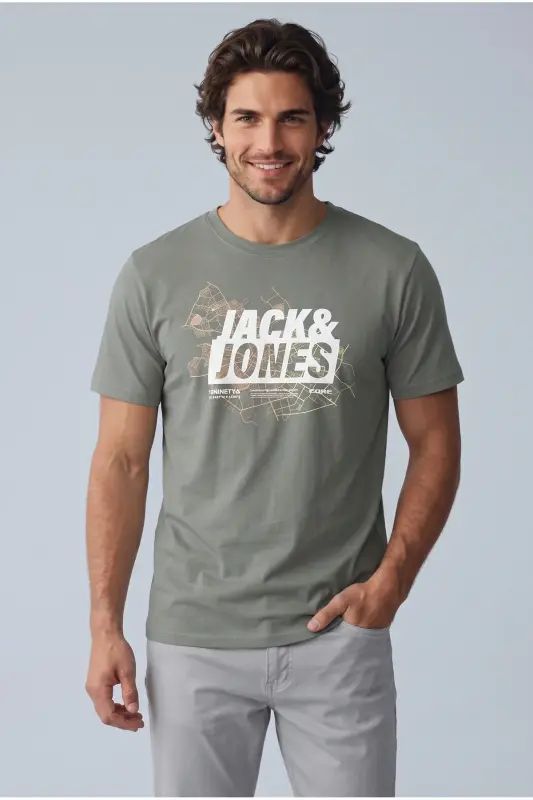 Tişört Erkek Baskılı Açık Yeşil Bisiklet Yaka T-Shirt - Yeşil - 8
