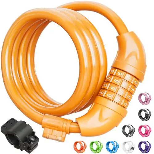 Titanker Bike Lock, Bicycle Lock 4 Feet Cable Lock 1/2 Inch Resettable Bike Lock Combination with Mounting Bracket, Bike Accessories for Bicycle, Electric Scooter, Motorcycle - 1