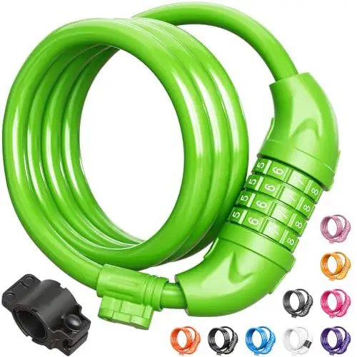 Titanker Bike Lock, Bicycle Lock 4 Feet Cable Lock 1/2 Inch Resettable Bike Lock Combination with Mounting Bracket, Bike Accessories for Bicycle, Electric Scooter, Motorcycle - 1