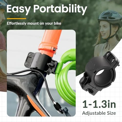 Titanker Bike Lock, Bicycle Lock 4 Feet Cable Lock 1/2 Inch Resettable Bike Lock Combination with Mounting Bracket, Bike Accessories for Bicycle, Electric Scooter, Motorcycle - 7