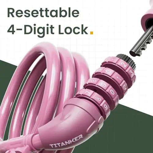 Titanker Bike Lock, Bicycle Lock 4 Feet Cable Lock 1/2 Inch Resettable Bike Lock Combination with Mounting Bracket, Bike Accessories for Bicycle, Electric Scooter, Motorcycle - 2