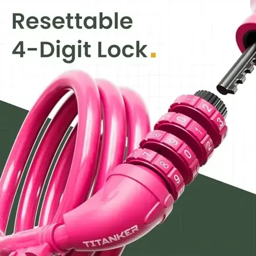 Titanker Bike Lock, Bicycle Lock 4 Feet Cable Lock 1/2 Inch Resettable Bike Lock Combination with Mounting Bracket, Bike Accessories for Bicycle, Electric Scooter, Motorcycle - 2