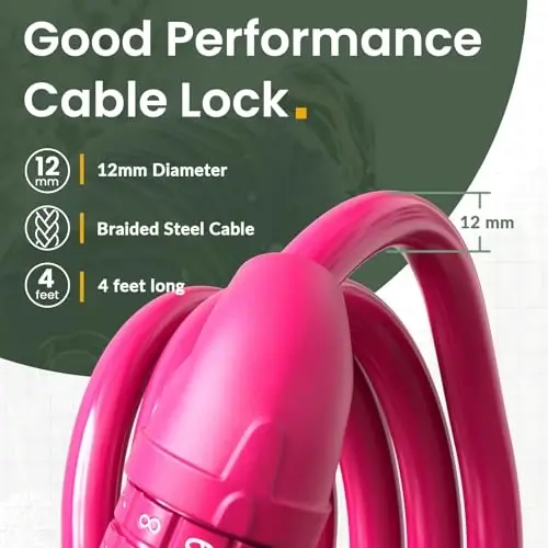 Titanker Bike Lock, Bicycle Lock 4 Feet Cable Lock 1/2 Inch Resettable Bike Lock Combination with Mounting Bracket, Bike Accessories for Bicycle, Electric Scooter, Motorcycle - 3