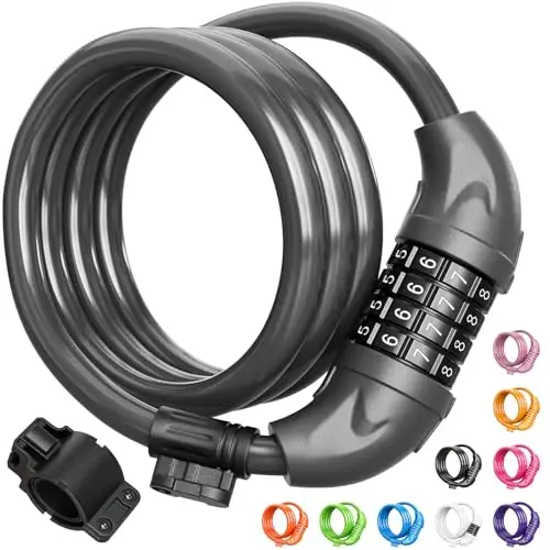 Titanker Bike Lock, Bicycle Lock 4 Feet Cable Lock 1/2 Inch Resettable Bike Lock Combination with Mounting Bracket, Bike Accessories for Bicycle, Electric Scooter, Motorcycle - 1