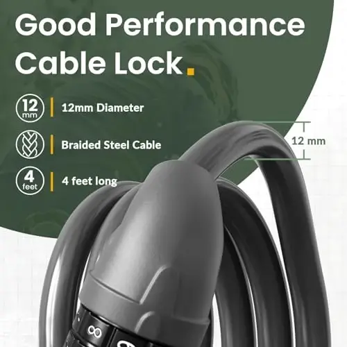Titanker Bike Lock, Bicycle Lock 4 Feet Cable Lock 1/2 Inch Resettable Bike Lock Combination with Mounting Bracket, Bike Accessories for Bicycle, Electric Scooter, Motorcycle - 3