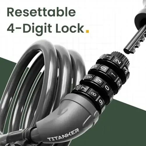 Titanker Bike Lock, Bicycle Lock 4 Feet Cable Lock 1/2 Inch Resettable Bike Lock Combination with Mounting Bracket, Bike Accessories for Bicycle, Electric Scooter, Motorcycle - 2
