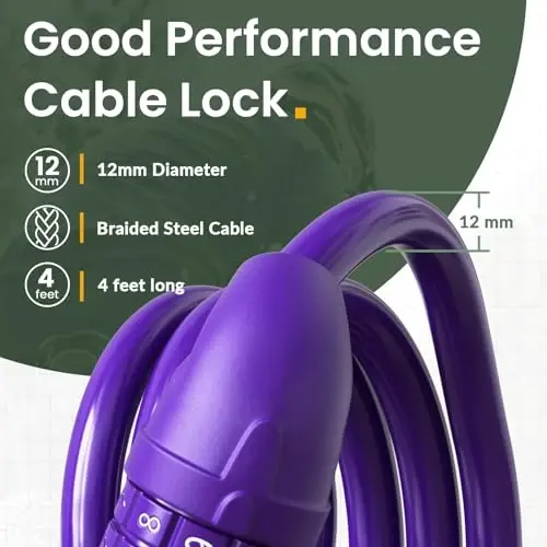 Titanker Bike Lock, Bicycle Lock 4 Feet Cable Lock 1/2 Inch Resettable Bike Lock Combination with Mounting Bracket, Bike Accessories for Bicycle, Electric Scooter, Motorcycle - 3