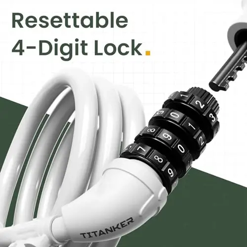 Titanker Bike Lock, Bicycle Lock 4 Feet Cable Lock 1/2 Inch Resettable Bike Lock Combination with Mounting Bracket, Bike Accessories for Bicycle, Electric Scooter, Motorcycle - 2