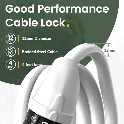 Titanker Bike Lock, Bicycle Lock 4 Feet Cable Lock 1/2 Inch Resettable Bike Lock Combination with Mounting Bracket, Bike Accessories for Bicycle, Electric Scooter, Motorcycle - 3