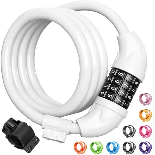 Titanker Bike Lock, Bicycle Lock 4 Feet Cable Lock 1/2 Inch Resettable Bike Lock Combination with Mounting Bracket, Bike Accessories for Bicycle, Electric Scooter, Motorcycle - TITANKER