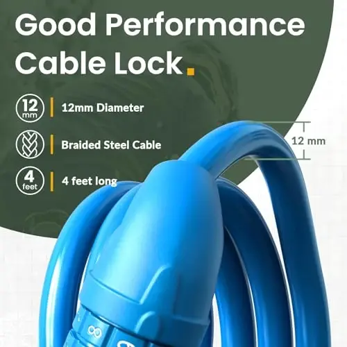 Titanker Bike Lock, Bicycle Lock 4 Feet Cable Lock 1/2 Inch Resettable Bike Lock Combination with Mounting Bracket, Bike Accessories for Bicycle, Electric Scooter, Motorcycle - 3