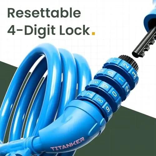 Titanker Bike Lock, Bicycle Lock 4 Feet Cable Lock 1/2 Inch Resettable Bike Lock Combination with Mounting Bracket, Bike Accessories for Bicycle, Electric Scooter, Motorcycle - TITANKER (1)