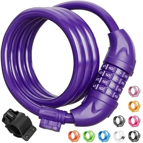 Titanker Bike Lock, Bicycle Lock 4 Feet Cable Lock 1/2 Inch Resettable Bike Lock Combination with Mounting Bracket, Bike Accessories for Bicycle, Electric Scooter, Motorcycle - 1