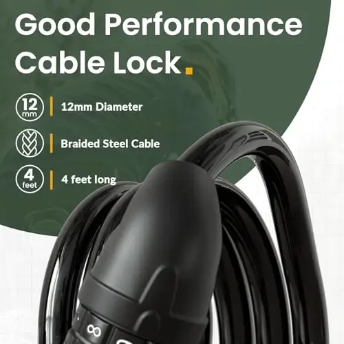 Titanker Bike Lock, Bicycle Lock 4 Feet Cable Lock 1/2 Inch Resettable Bike Lock Combination with Mounting Bracket, Bike Accessories for Bicycle, Electric Scooter, Motorcycle - 3