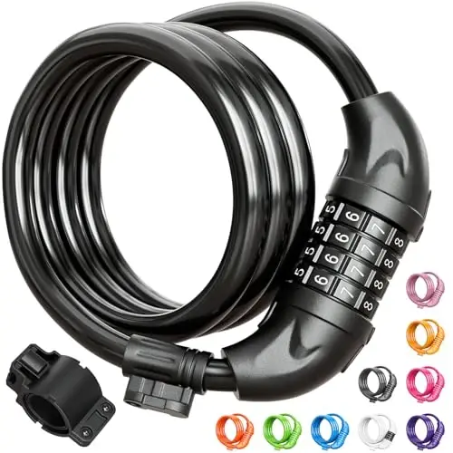 Titanker Bike Lock, Bicycle Lock 4 Feet Cable Lock 1/2 Inch Resettable Bike Lock Combination with Mounting Bracket, Bike Accessories for Bicycle, Electric Scooter, Motorcycle - TITANKER