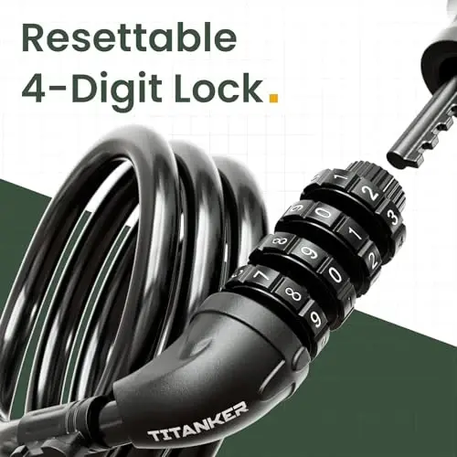 Titanker Bike Lock, Bicycle Lock 4 Feet Cable Lock 1/2 Inch Resettable Bike Lock Combination with Mounting Bracket, Bike Accessories for Bicycle, Electric Scooter, Motorcycle - TITANKER (1)