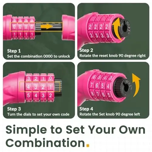 Titanker Bike Lock, Bicycle Lock 4 Feet Cable Lock 1/2 Inch Resettable Bike Lock Combination with Mounting Bracket, Bike Accessories for Bicycle, Electric Scooter, Motorcycle - 4