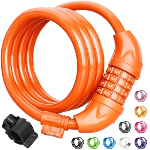 Titanker Bike Lock, Bicycle Lock 4 Feet Cable Lock 1/2 Inch Resettable Bike Lock Combination with Mounting Bracket, Bike Accessories for Bicycle, Electric Scooter, Motorcycle - 1