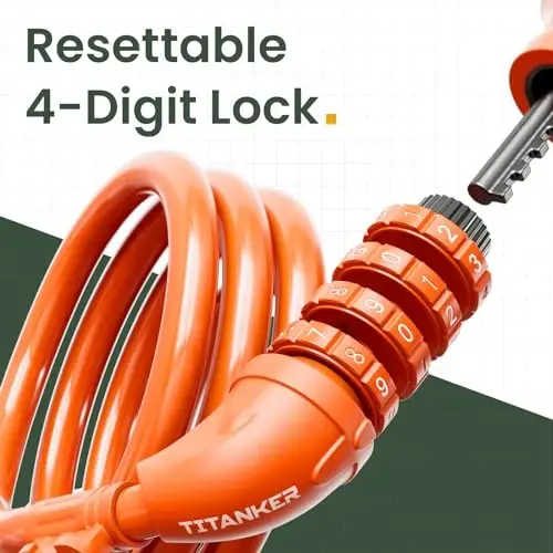 Titanker Bike Lock, Bicycle Lock 4 Feet Cable Lock 1/2 Inch Resettable Bike Lock Combination with Mounting Bracket, Bike Accessories for Bicycle, Electric Scooter, Motorcycle - TITANKER (1)