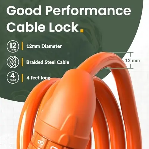 Titanker Bike Lock, Bicycle Lock 4 Feet Cable Lock 1/2 Inch Resettable Bike Lock Combination with Mounting Bracket, Bike Accessories for Bicycle, Electric Scooter, Motorcycle - 3
