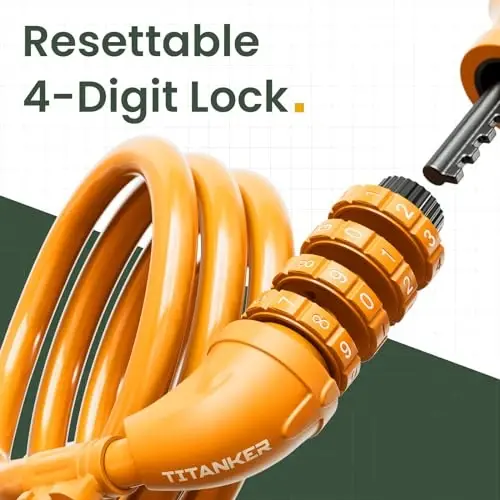 Titanker Bike Lock, Bicycle Lock 4 Feet Cable Lock 1/2 Inch Resettable Bike Lock Combination with Mounting Bracket, Bike Accessories for Bicycle, Electric Scooter, Motorcycle - 1