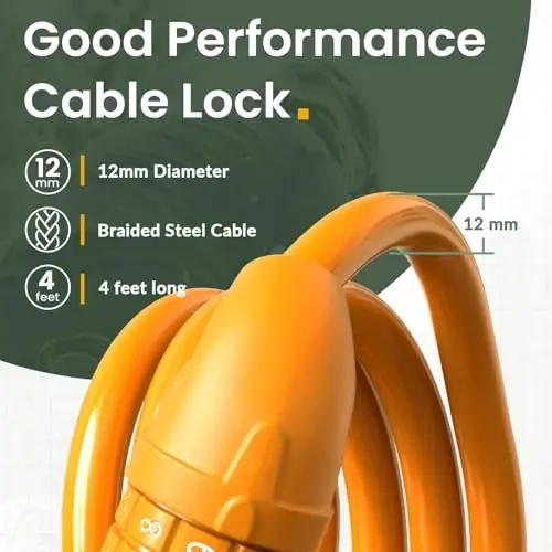 Titanker Bike Lock, Bicycle Lock 4 Feet Cable Lock 1/2 Inch Resettable Bike Lock Combination with Mounting Bracket, Bike Accessories for Bicycle, Electric Scooter, Motorcycle - 2