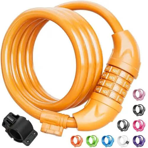 Titanker Bike Lock, Bicycle Lock 4 Feet Cable Lock 1/2 Inch Resettable Bike Lock Combination with Mounting Bracket, Bike Accessories for Bicycle, Electric Scooter, Motorcycle - 4