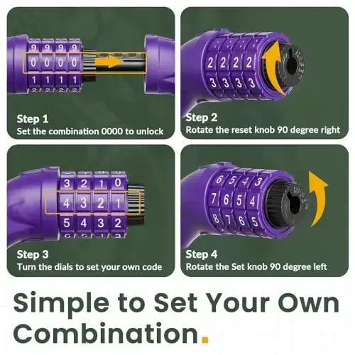 Titanker Velosiped Qulfi, Velosiped Qulfi 4 Fut Kabel Qulfi 1/2 Dyuym Qayta O'rnatiladigan Velosiped Qulfi O'rnatish Qo'llanmasi bilan, Velosiped uchun Velosiped Aksessuarlari, Elektr Scooter, Mototsikl - 4