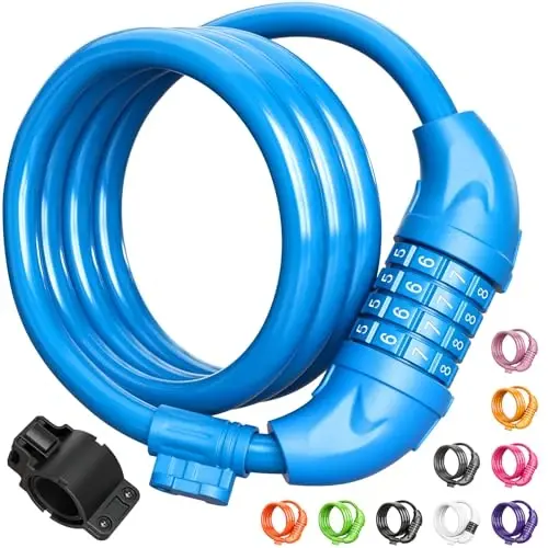 Titanker Velosiped Qulfi, Velosiped Qulfi 4 Fut Kabel Qulfi 1/2 dyuymli Qayta o'rnatiladigan Velosiped Qulfi O'rnatish Braketi bilan, Velosiped uchun Velosiped Aksessuarlari, Elektr Scooter, Mototsikl 
