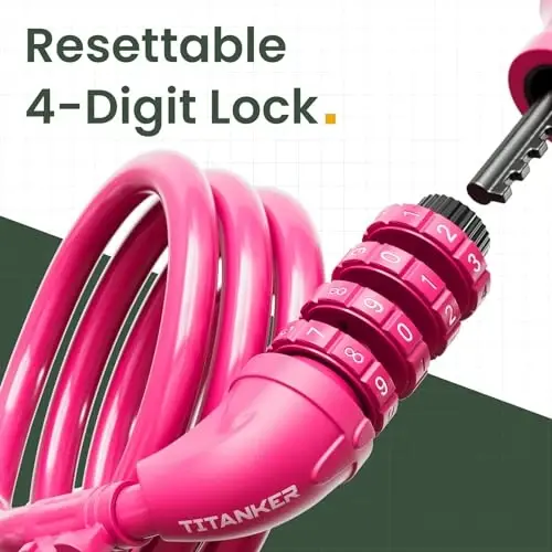 Titanker Velosiped Qulfi, Velosiped Qulfi 4 Fut Kabel Qulfi 1/2 Dyuymli Qayta O'rnatiladigan Velosiped Qulfi O'rnatish Qo'llanmasi bilan, Velosiped uchun Velosiped Aksessuarlari, Elektr Scooter, Mototsikl - 2