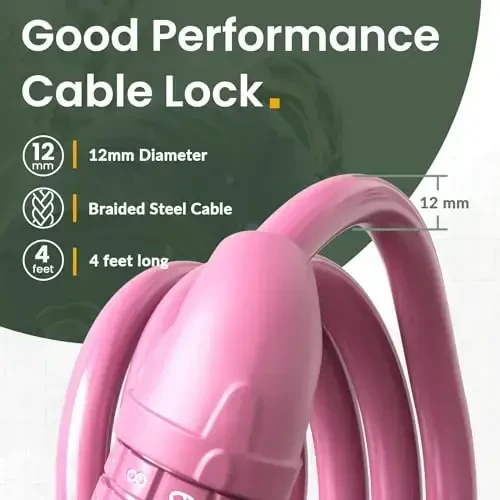 Titanker Velosiped Qulfi, Velosiped Qulfi 4 Futli Kabel Qulfi 1/2 Dyum Qayta O'rnatiladigan Velosiped Qulfi O'rnatish Braketi bilan, Velosiped uchun Velosiped Aksessuarlari, Elektr Scooter, Mototsikl - 3