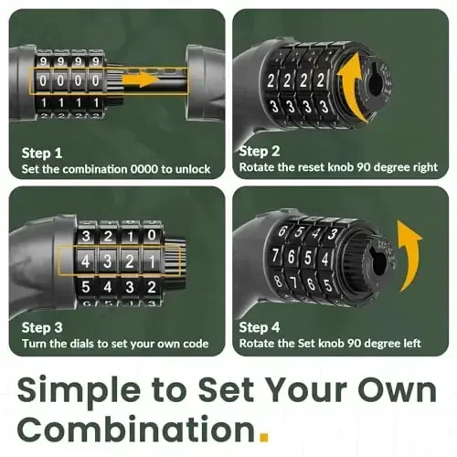 Titanker Velosiped Qulfi, Velosiped Qulfi 4 Futli Kabel Qulfi 1/2 Dyuymli Qayta O'rnatiladigan Velosiped Qulfi O'rnatish Braketi bilan, Velosiped uchun Velosiped Aksessuarlari, Elektr Scooter, Mototsikl - 4