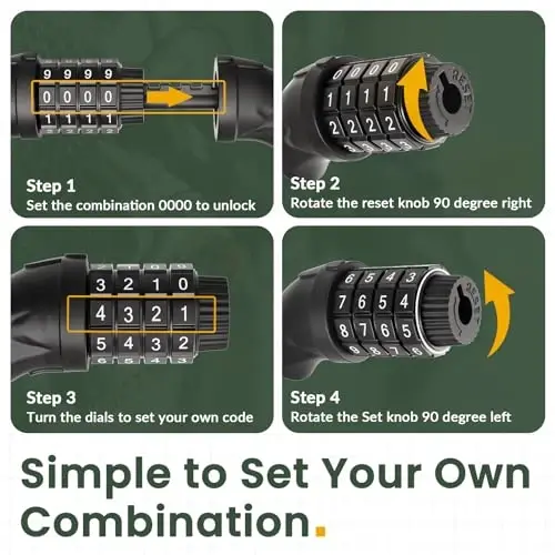 Titanker velosiped qulfi, velosiped qulfi 4 futli simli qulf 1/2 dyuymli qayta o'rnatiladigan velosiped qulfi kombinatsiyasi o'rnatish braketi bilan, velosiped uchun velosiped aksessuarlari, elektr scooter, mototsikl - 4