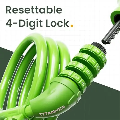 Titanker Bike Lock, Bicycle Lock 4 Feet Cable Lock 1/2 Inch Resettable Bike Lock Combination with Mounting Bracket, Bike Accessories for Bicycle, Electric Scooter, Motorcycle - 1