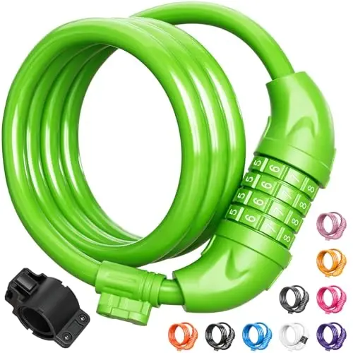 Titanker Bike Lock, Bicycle Lock 4 Feet Cable Lock 1/2 Inch Resettable Bike Lock Combination with Mounting Bracket, Bike Accessories for Bicycle, Electric Scooter, Motorcycle - 4