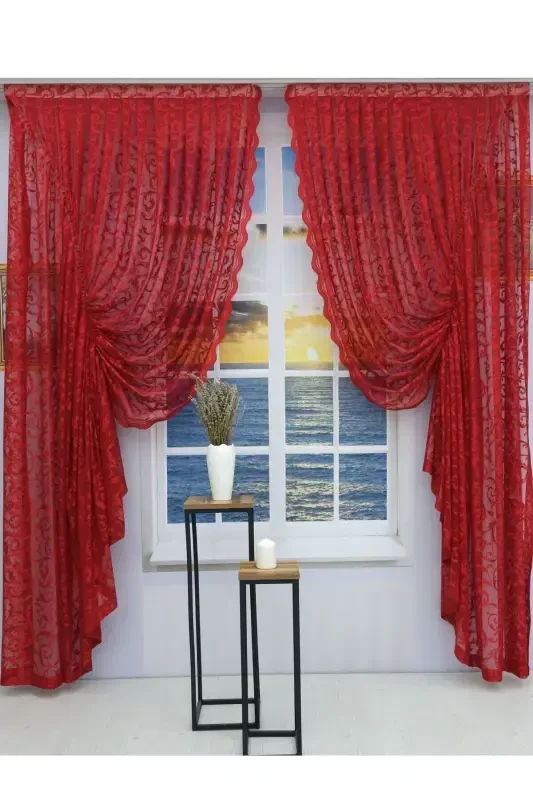 Тюль с 2 крыльями и кулиской Красный-Красный - ARTPER PERDENIZ