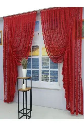 Тюль с 2 крыльями и кулиской Красный-Красный - ARTPER PERDENIZ (1)